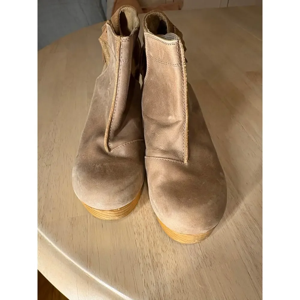 Free People Boho Suede Leather Wooden Platform Clogs Amber Orchard Buckle Heels